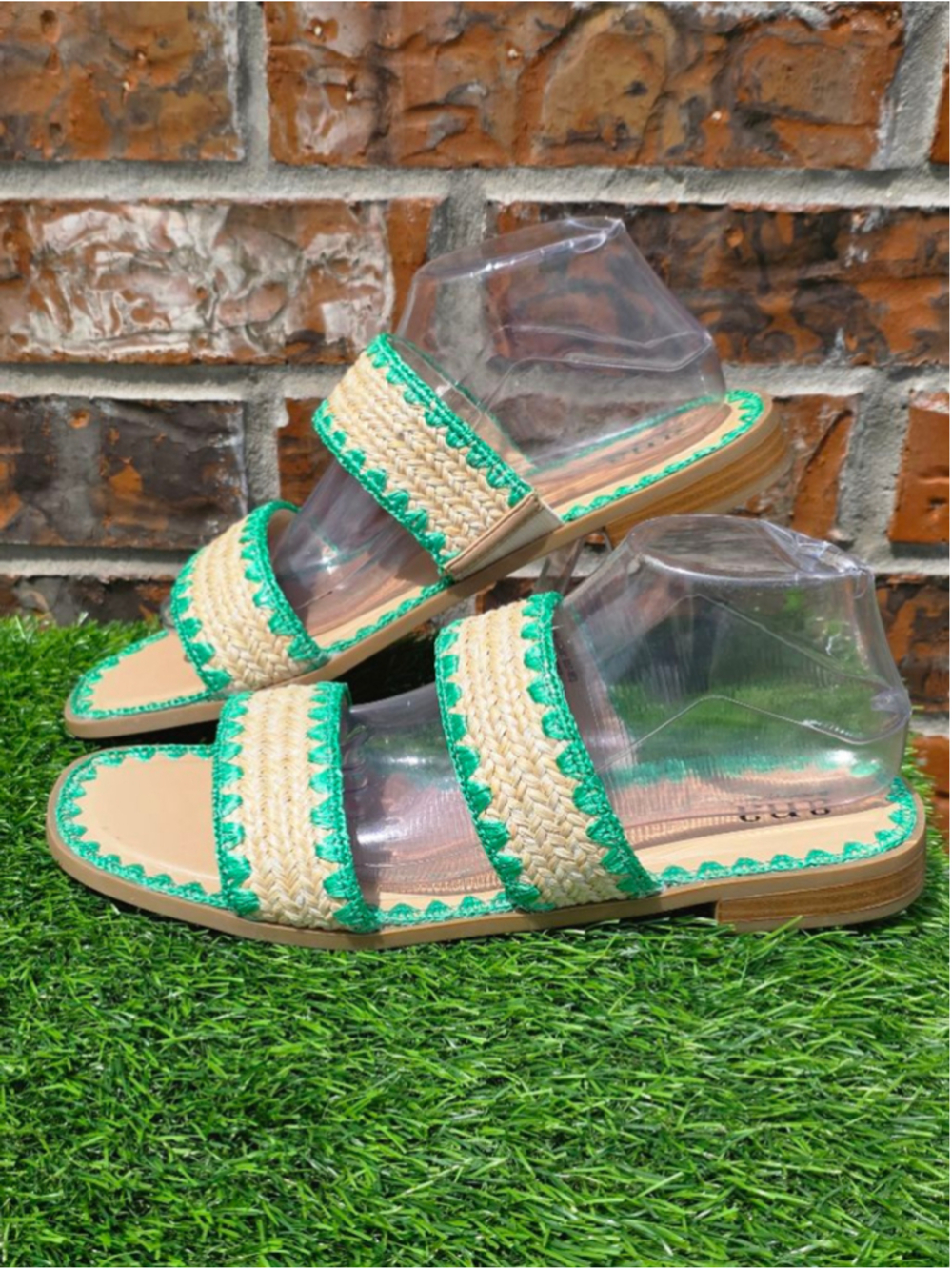 ANA Beige & Green Woven Slide Sandals Women’s Size 10 - Picture 3 of 7
